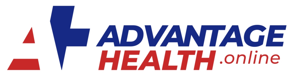 A black background with the words advacare health written in red and blue.